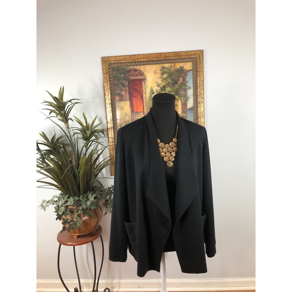 Pure Navy Waterfall‎ Jacket Women's Small Black Open Front Outdoor Elegant Cozy